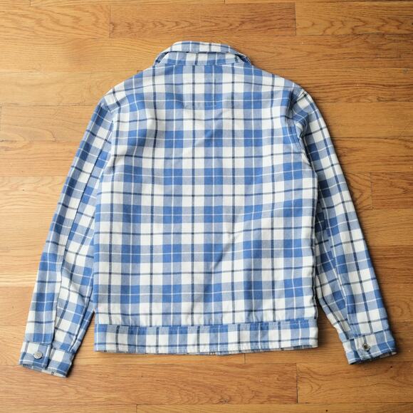 Zara Born Winner Plaid Bomber Jacket in Blue White Plaid Men Size S Retro Casual - Picture 5 of 5